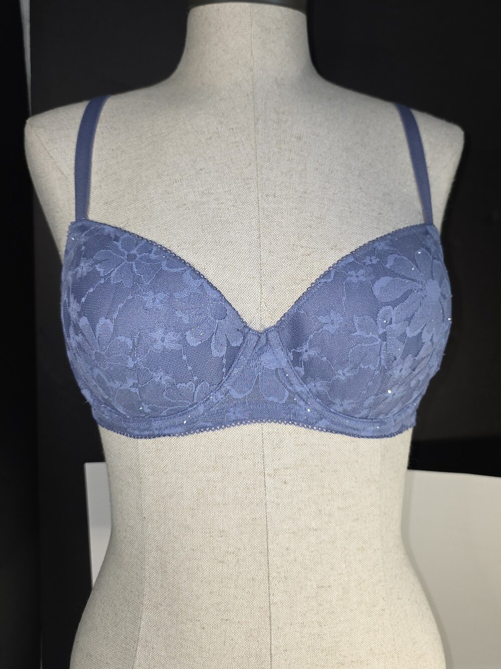 Victoria's Secret Lightly Lined Lace Floral Balconette Bra Dusty Blue 36C
